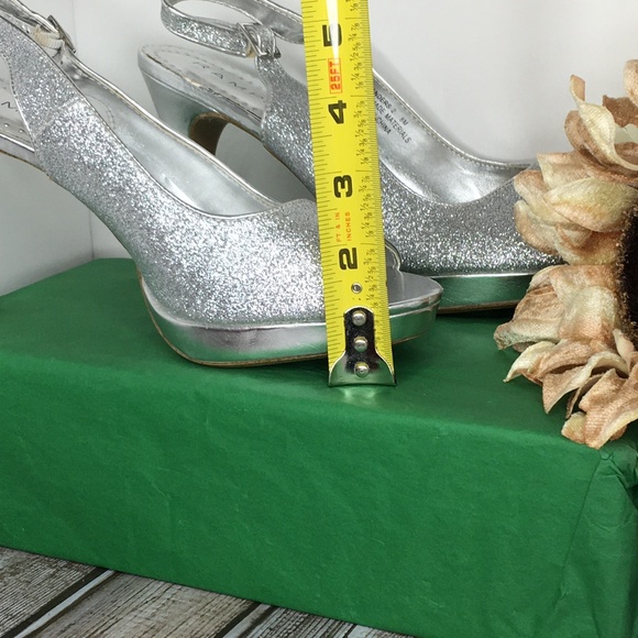 Rampage Women's Dressy Slingback Heel Pumps Shoes Sliver Glitter Open-Toe 8M - Picture 10 of 10